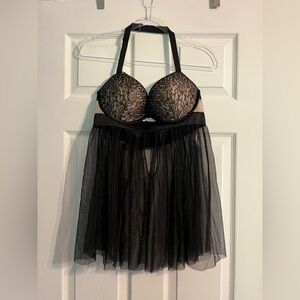 NWOT Victoria's Secret Black Lace babydoll with Sheer Mesh